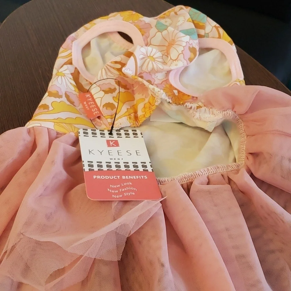KYEESE Dog Tiered Layeref Tutu Tulle Dress in Orange Floral Size L